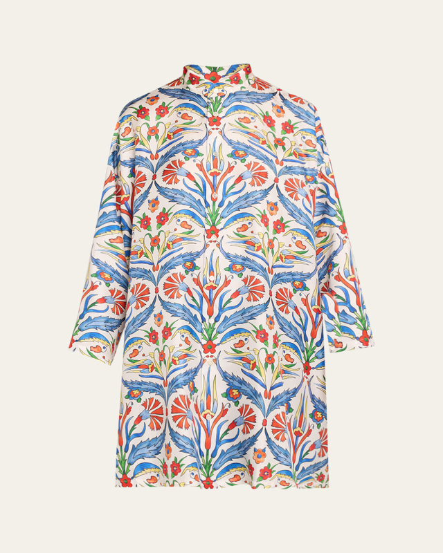 Wide A-Line Collarless Shirt With Slits (Very Long Length)